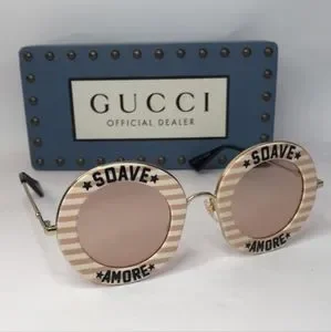 ? - Authentic New Gucci Ladies Sunglasses GG0113S 009 Gucci GG0113S Sunglasses Soave Amore Round Gold Pink 44-140  main image 4